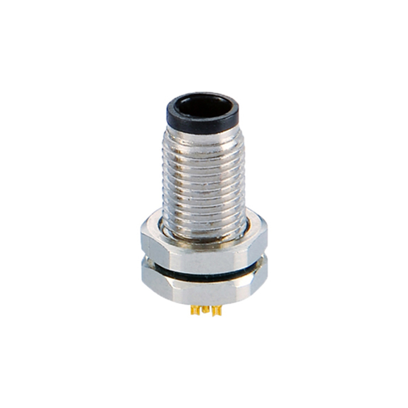 M5 4pins A code male straight front panel mount connector,unshielded,solder,brass with nickel plated shell